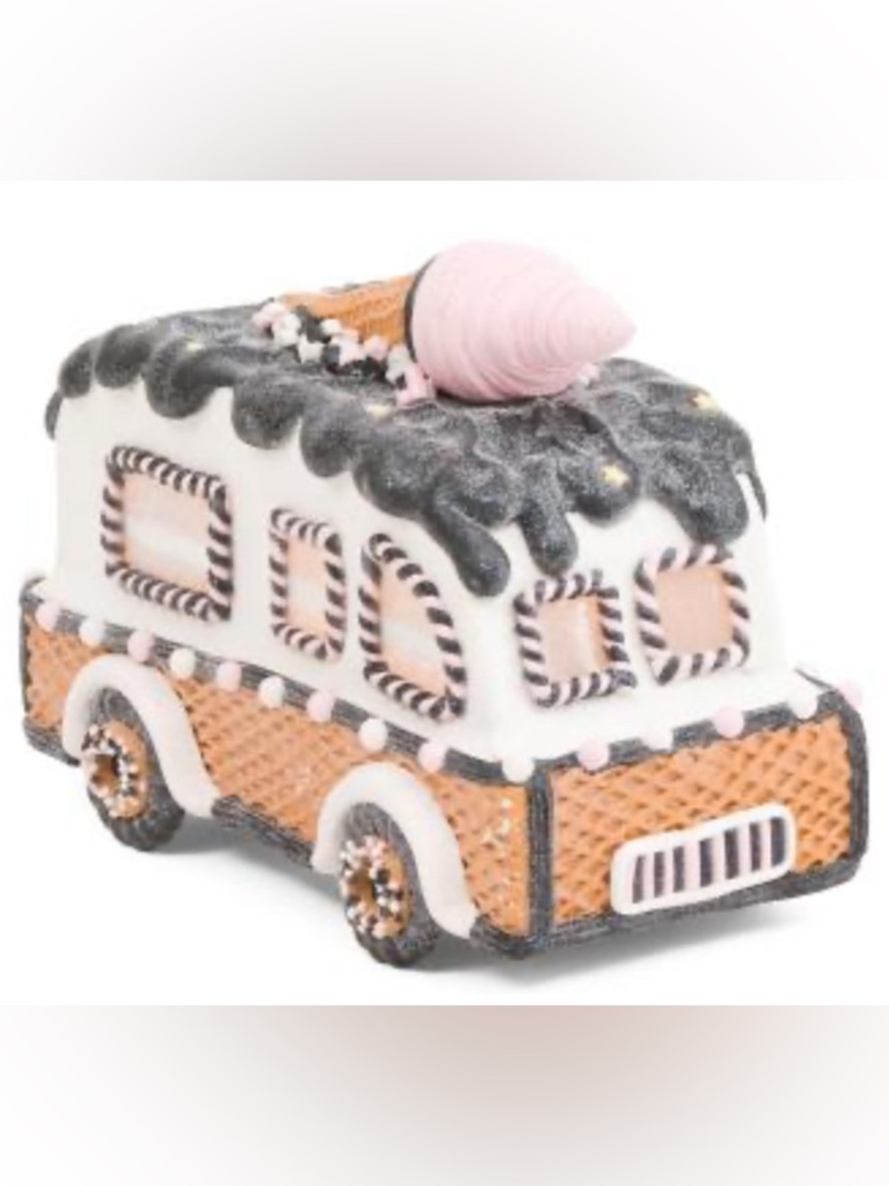 🆕- BY CANDY CORN LANE LED GHOST ICE CREAM VAN Ceramic in Pink, White & Black